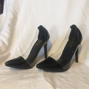 Clear/lucite heels w black toe and heel caps